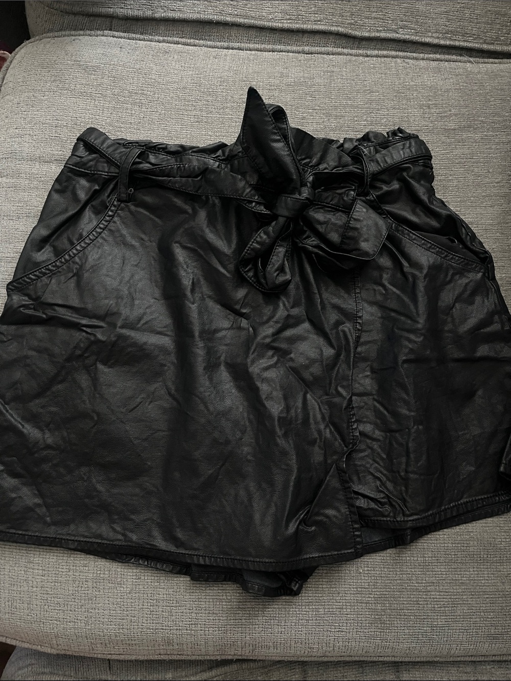 Women’s Black Faux Leather Tie-Waist Shorts